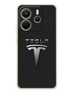 Чехол для Xiaomi Redmi Note 14 4G (Global) с картинкой «Стальной логотип Tesla» Чехол для Xiaomi Redmi Note 14 4G (Global) с картинкой «Стальной логотип Tesla»