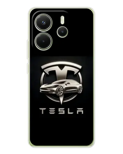 Чехол для Xiaomi Redmi Note 14 4G (Global) с картинкой «Tesla — серебристое авто»