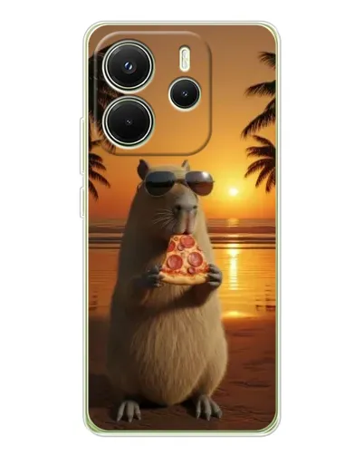 Чехол для Xiaomi Redmi Note 14 4G (Global) с картинкой «Капибара с пиццей»