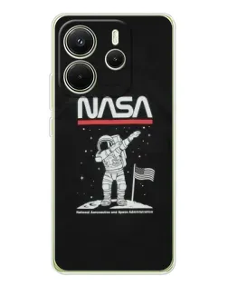 Чехол для Xiaomi Redmi Note 14 4G (EU) с картинкой «NASA — шагаем по Луне»