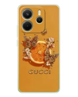 Чехол для Xiaomi Redmi Note 14 4G (EU) с картинкой «Gucci — золотые бабочки»