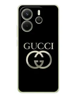Чехол для Xiaomi Redmi Note 14 4G (EU) с картинкой «Gucci — золото на черном»