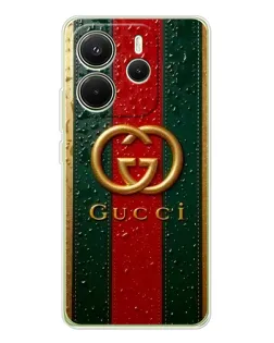 Чехол для Xiaomi Redmi Note 14 4G (EU) с картинкой «Gucci — фирменная полоса и золото»