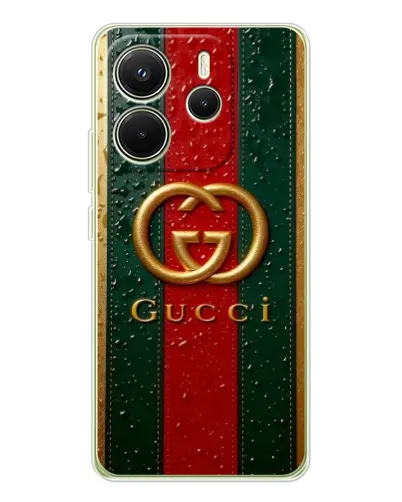 Чехол для Xiaomi Redmi Note 14 4G (EU) с картинкой «Gucci — фирменная полоса и золото» Чехол для Xiaomi Redmi Note 14 4G (EU) с картинкой «Gucci — фирменная полоса и золото»