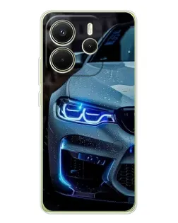 Чехол для Xiaomi Redmi Note 14 4G (EU) с картинкой «Взгляд BMW с синими фарами»