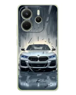 Чехол для Xiaomi Redmi Note 14 4G (EU) с картинкой «BMW в свете фар»