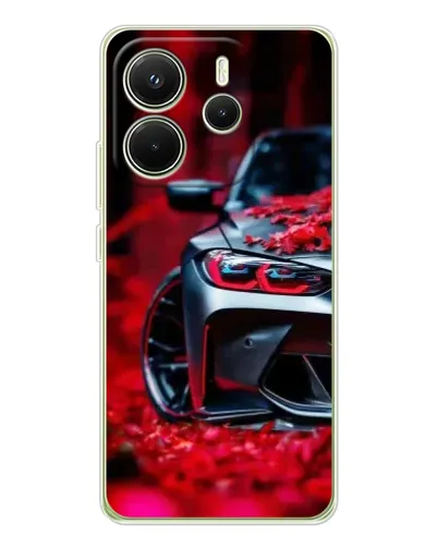 Чехол для Xiaomi Redmi Note 14 4G (EU) с картинкой «Спортивная BMW и цветы»