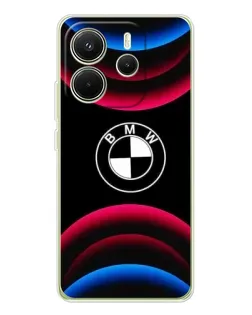 Чехол для Xiaomi Redmi Note 14 4G (EU) с картинкой «Логотип BMW и неоновые дуги»