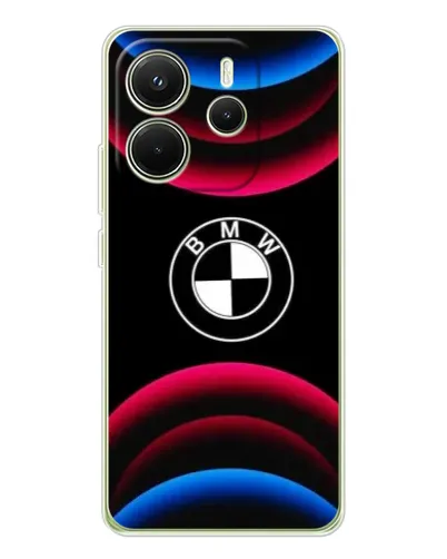 Чехол для Xiaomi Redmi Note 14 4G (EU) с картинкой «Логотип BMW и неоновые дуги»