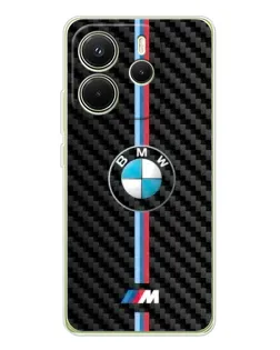 Чехол для Xiaomi Redmi Note 14 4G (EU) с картинкой «Эмблема BMW и карбон»