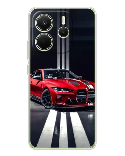 Чехол для Xiaomi Redmi Note 14 4G (EU) с картинкой «Красная BMW на дороге»