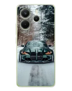 Чехол для Xiaomi Redmi Note 14 4G (EU) с картинкой «BMW в зимнем лесу»