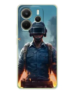Чехол для Xiaomi Redmi Note 14 4G (EU) с картинкой «PUBG — реалистичный герой»