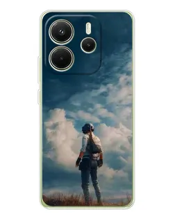 Чехол для Xiaomi Redmi Note 14 4G (EU) с картинкой «Герой PUBG на скале»