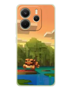 Чехол для Xiaomi Redmi Note 14 4G (EU) с картинкой «Майнкрафт закат солнца»