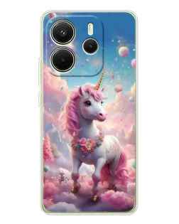 Чехол для Xiaomi Redmi Note 14 4G (EU) с картинкой «Единорог среди облаков»