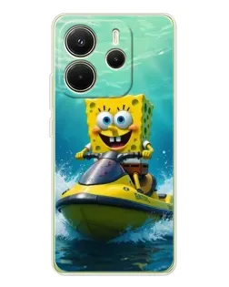 Чохол для Xiaomi Redmi Note 14 4G (EU) з картинкою «Спанч Боб на гідроциклі»