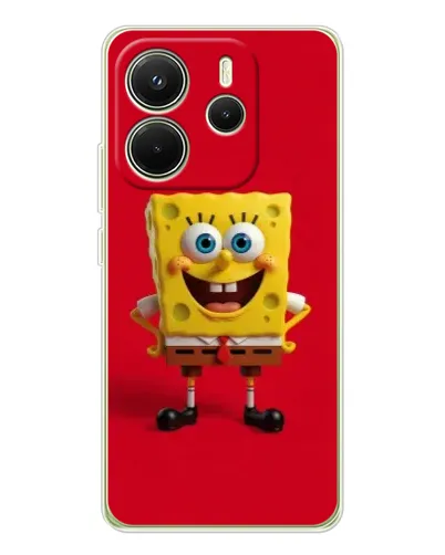Чехол для Xiaomi Redmi Note 14 4G (EU) с картинкой «Спанч Боб на красном»