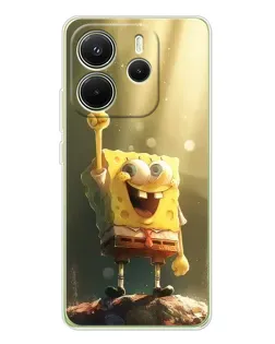 Чехол для Xiaomi Redmi Note 14 4G (EU) с картинкой «Сияющий Спанч Боб»
