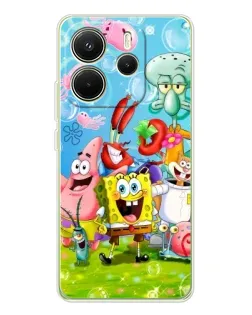 Чехол для Xiaomi Redmi Note 14 4G (EU) с картинкой «Губка Боб и друзья»