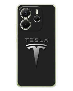 Чехол для Xiaomi Redmi Note 14 4G (EU) с картинкой «Стальной логотип Tesla»