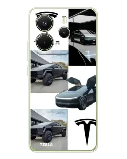 Чехол для Xiaomi Redmi Note 14 4G (EU) с картинкой «Коллаж Cybertruck Tesla»