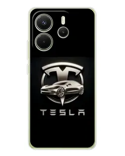Чехол для Xiaomi Redmi Note 14 4G (EU) с картинкой «Tesla — серебристое авто»