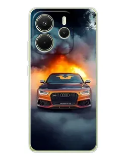 Чехол для Xiaomi Redmi Note 14 4G (EU) с картинкой «Audi в огненном дыму»