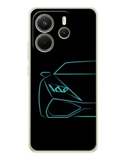 Чехол для Xiaomi Redmi Note 14 4G (EU) с картинкой «Голубой силуэт Lamborghini»