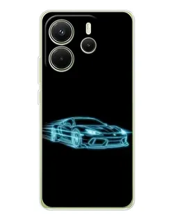 Чехол для Xiaomi Redmi Note 14 4G (EU) с картинкой «Неоновый контур Lamborghini»