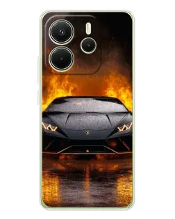 Чехол для Xiaomi Redmi Note 14 4G (EU) с картинкой «Lamborghini в огне»