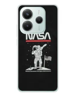 Чехол для Xiaomi Redmi Note 14 5G с картинкой «NASA — шагаем по Луне»