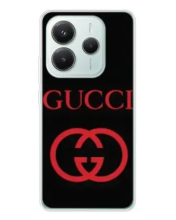 Чехол для Xiaomi Redmi Note 14 5G с картинкой «Gucci — красный логотип»