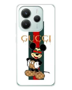 Чехол для Xiaomi Redmi Note 14 5G с картинкой «Микки Маус Gucci — полосы»