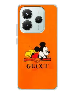 Чехол для Xiaomi Redmi Note 14 5G с картинкой «Микки Маус Gucci — оранж»