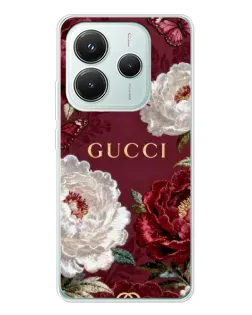 Чехол для Xiaomi Redmi Note 14 5G с картинкой «Gucci — бордовые розы»
