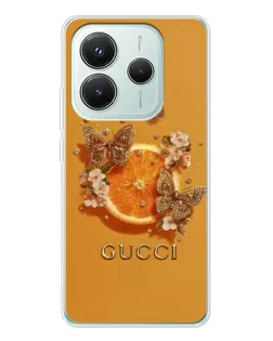 Чехол для Xiaomi Redmi Note 14 5G с картинкой «Gucci — золотые бабочки»