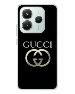 Чехол для Xiaomi Redmi Note 14 5G с картинкой «Gucci — золото на черном»