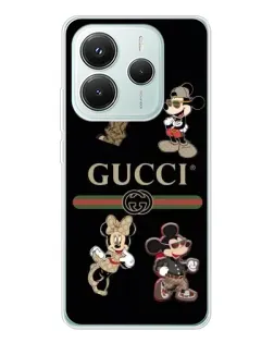 Чехол для Xiaomi Redmi Note 14 5G с картинкой «Gucci — герои Disney и монограмма»