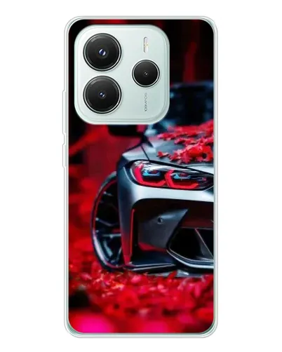 Чехол для Xiaomi Redmi Note 14 5G с картинкой «Спортивная BMW и цветы»