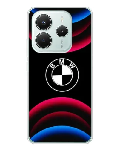 Чехол для Xiaomi Redmi Note 14 5G с картинкой «Логотип BMW и неоновые дуги»