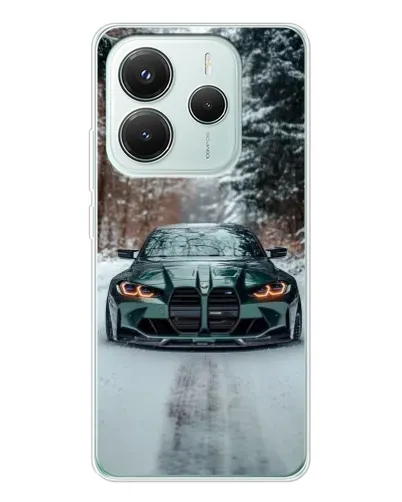 Чехол для Xiaomi Redmi Note 14 5G с картинкой «BMW в зимнем лесу»