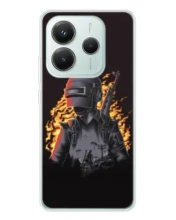 Чехол для Xiaomi Redmi Note 14 5G с картинкой «PUBG — огненный силуэт»
