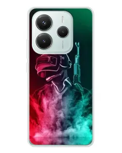 Чехол для Xiaomi Redmi Note 14 5G с картинкой «PUBG — огненный воин»