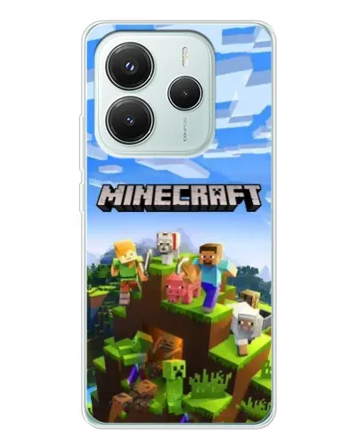 Чехол для Xiaomi Redmi Note 14 5G с картинкой «Minecraft классический мир»