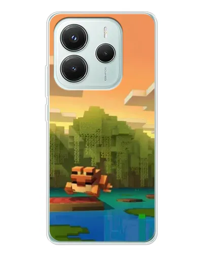 Чехол для Xiaomi Redmi Note 14 5G с картинкой «Майнкрафт закат солнца»