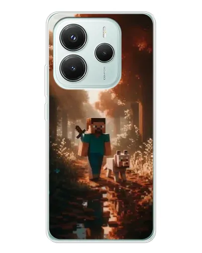 Чехол для Xiaomi Redmi Note 14 5G с картинкой «Стив в лесу»