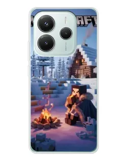 Чехол для Xiaomi Redmi Note 14 5G с картинкой «Зимний Minecraft»