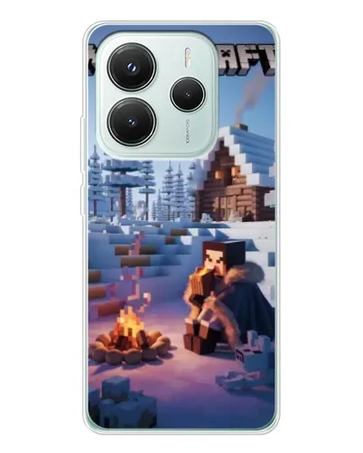 Чехол для Xiaomi Redmi Note 14 5G с картинкой «Зимний Minecraft»