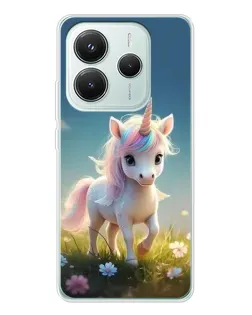 Чехол для Xiaomi Redmi Note 14 5G с картинкой «Единорог на поляне»